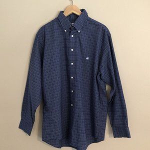 BROOKS BROTHERS Non Iron Button Down Shirt Window Pane Check Supima Cotton L